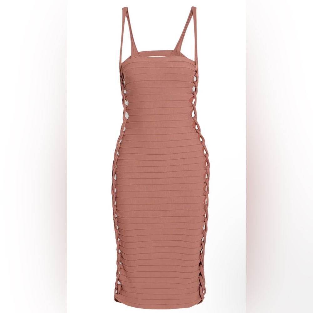 DION LEE Knit Mirror Braid Strap MIDI Dress in Soft Brick - Picture 2 of 6